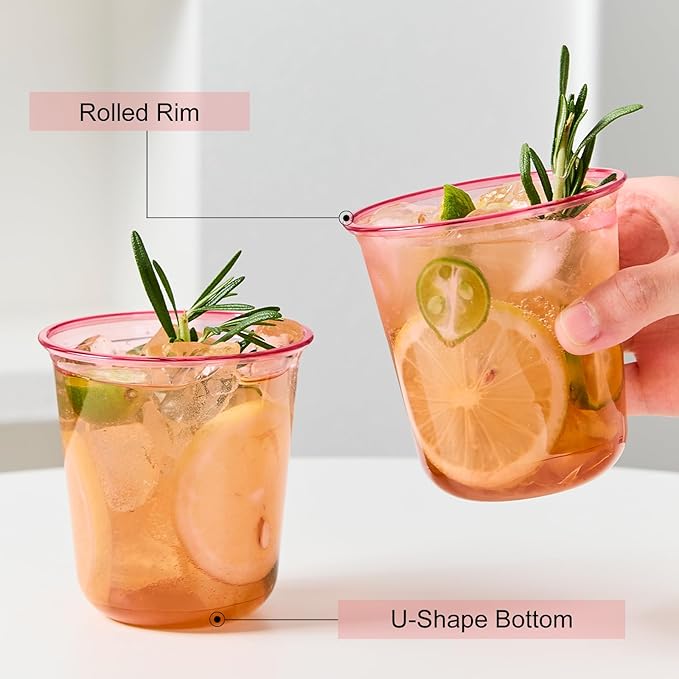 100 Pcs Pink Plastic Cups, 12oz Disposable Stemless Wine Glasses Pink Cocktail Party Cups for Graduation, Meeting, Wedding, Birthday Party