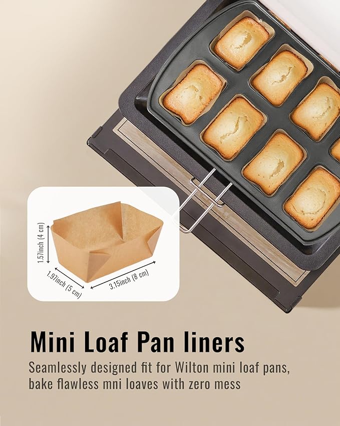 Bake Choice 100 Pcs Mini Loaf Pan Liners Compatible with Wilton Mini Loaf Pan, Natural Parchment Paper Cupcake Liners, Petite Loaf Baking Cups for Cupcake, Muffin, Brownies, 3.15 * 1.97 * 1.57inch