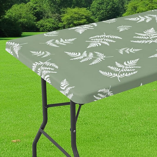 Smiry Spandex Fitted Tablecloth for 4 Foot Rectangle Tables, Washable Picnic Table Cover with Elastic, Stretch Reusable Table Cloth for Outdoor, Camping, Dining & Kitchen (Mint Leaf, 24"x48")