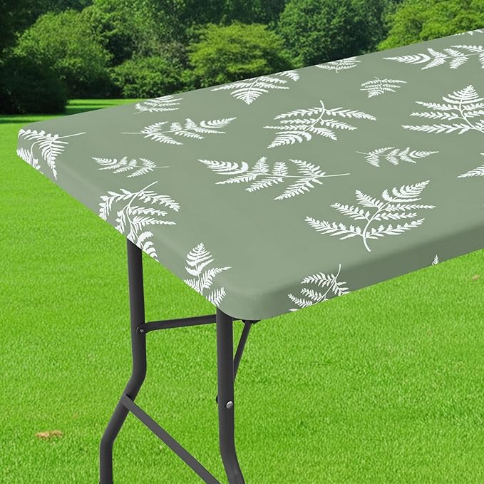 Smiry Spandex Fitted Tablecloth for 6 Foot Rectangle Tables, Washable Picnic Table Cover with Elastic, Stretch Reusable Table Cloth for Outdoor, Camping, Dining & Kitchen (Mint Leaf, 30"x72")