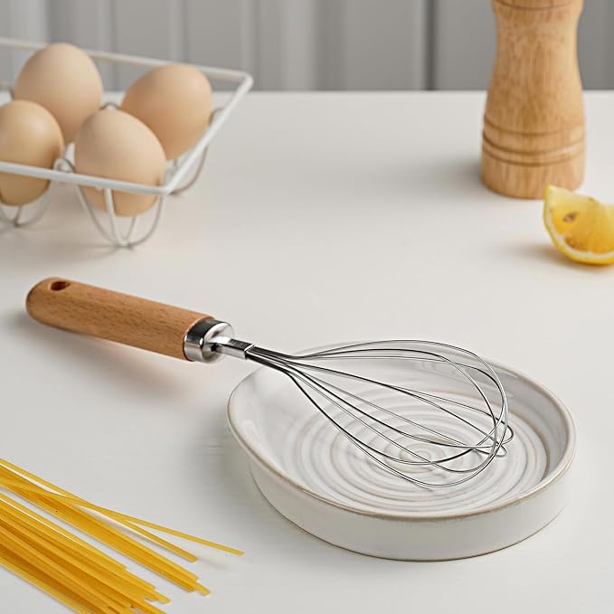 Ceramic Spoon Rest for Stove Top, Spoon Holder for Kitchen Counter, Farmhouse Cooking Utensil Holder for Spoons, Ladles, Spatula, Glazed White