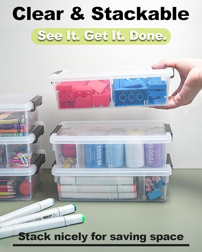 12 Pack Extra Large Pencil Box with Removable Divider, Thickened Pencil Case Bulk, Clear Crayon Marker Organizer Stackable Plastic Small Storage Containers for Pen Craft School Supplies(Grey)
