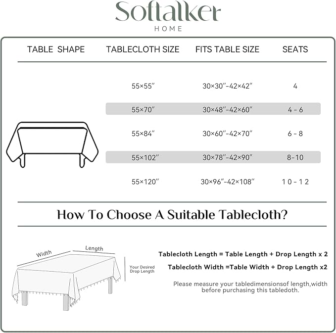 Softalker Checkered Tablecloth Square, Outdoor Linen Cotton Gingham Table Cloth with Tassel, Heavy Duty Wrinkle Free Buffalo Plaid Table Cover for Kitchen Dining Summer Party - 55 x 55 Inch, Blue