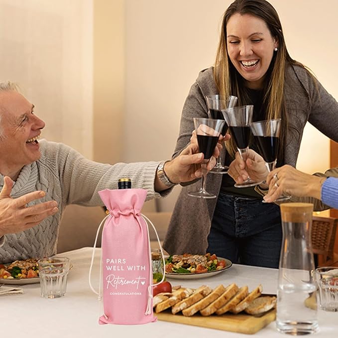 Pink Retirement Wine Bag Retirement Gifts for Women Men Farewell Gifts for Coworkers Going Away Gift for Friends Boss