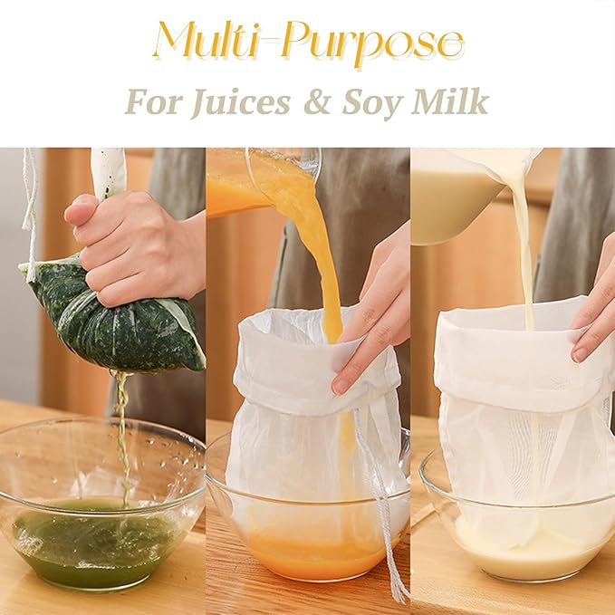 Reusable Fine Mesh Strainer Bag, Multi-Use Nylon Filter for Nut Milk Brewing & Juice Extraction, Food Grade Filtration Bag (6PCS)