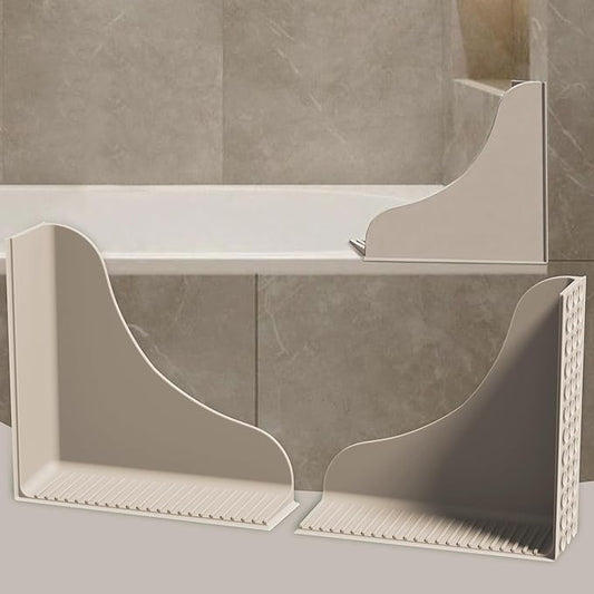 Roslim No-Adhesive 2-Pack All-Silicone Shower Splash Guard with Strong Suction Cups, Reusable Bath Tub Corner Water Blocker for Secure Seal，Keep Water in Shower or Bath, One-Piece Design, Taupe