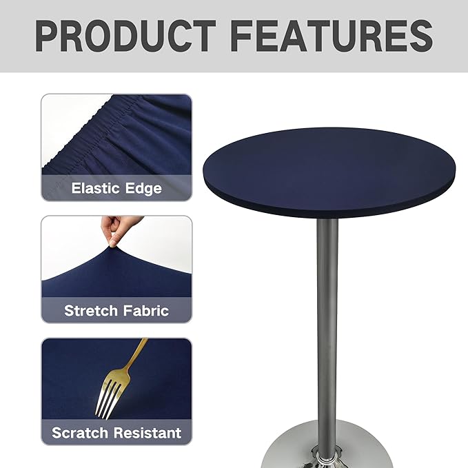 Small Round Fitted Table Cover Cocktail Table Topper Cap Elastic Tablecloth Stretch Spandex Tables Cloth for Bar Pub Party Navy 24 Inch