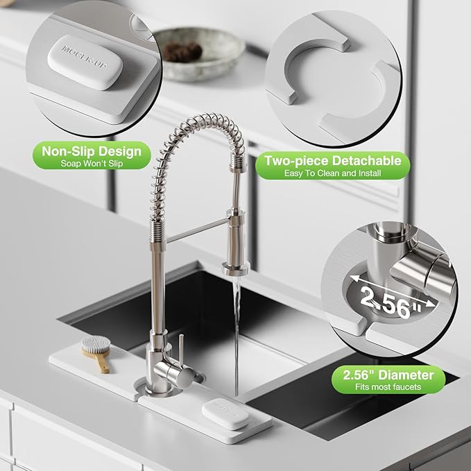 15.8" x 4" Stone Faucet Mat for Kitchen Sink, Quick Drying Diatomite Sink Tray, Faucet Sink Splash Guard for Prevents Moisture Buildup (White)