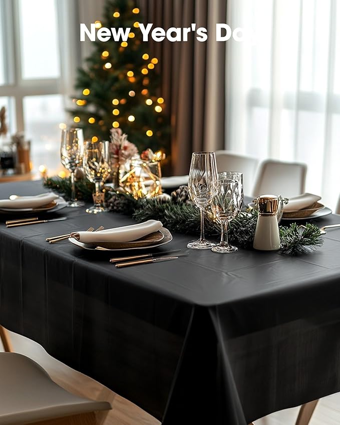 Pureegg Plastic Table Cloth Disposable 3 Pack, 54x108 Inch Rectangular Table Cloth, Leakproof Table Cover for Party, Picnic, Graduation Party Tablecloths, Graduation Decorations Class of 2026, Black