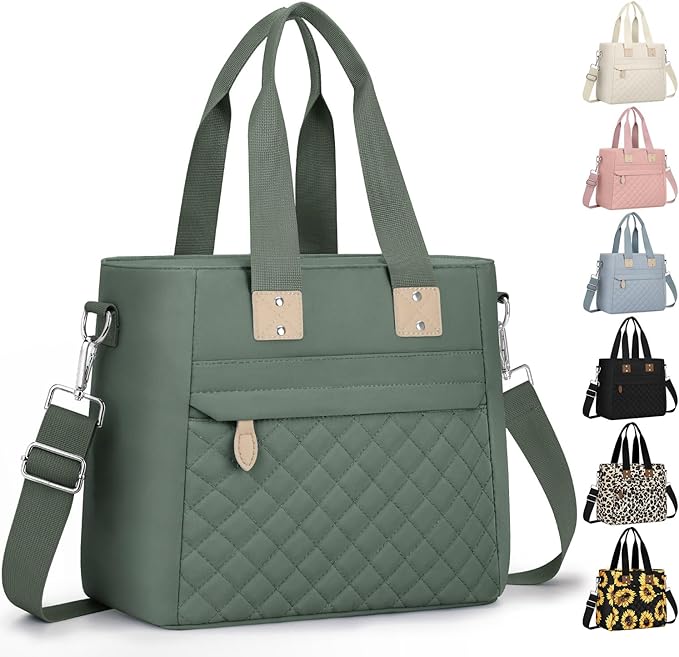 Capolo Insulated Lunch Box for School - Large Thermal Lunch Bag Women with Removable Shoulder Strap, Reusable Lunch Cooler Tote Bags Purse for Adults Work, Picnic, Hiking, Beach, Travel, MediumGreen