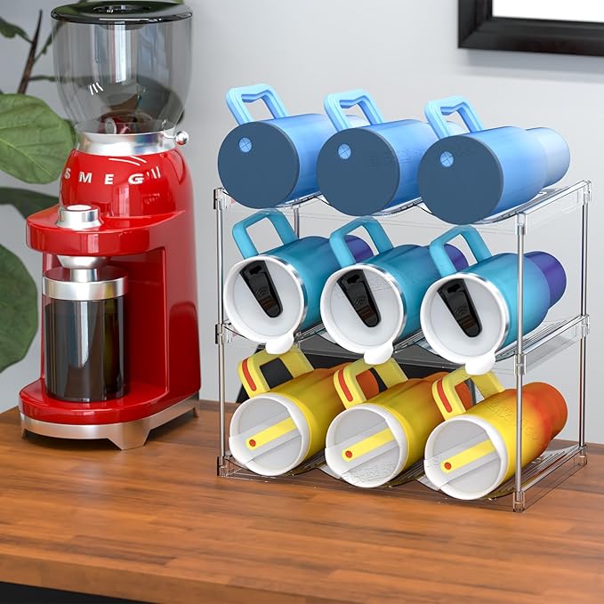 Yieach 3 Tier Stackable Water Bottle Holder for Cabinet and Pantry- Large Compartment Water Bottle Organizer Rack for Wine Bottle and 40 oz Stanley Cup,Yeti and Tumbler Waterbottle Organizer Storage