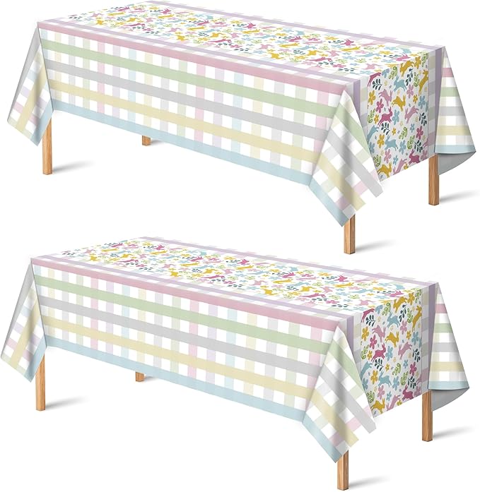 OHOME Easter Decorations - Rabbit Eggs Disposable Plastic Tablecloth Rectangular | Easter Party Decorations Supplies Favors Indoor Outdoor - Spring Holiday Backdrop Banner Table Cover for Home Kitchen