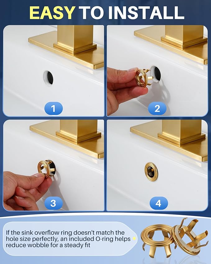 Sink Overflow Ring Brushed Gold: 2 Pack Solid Brass Bathroom Sink Overflow Trim Cover, Hole Insert Caps Replacement for Bathroom Kitchen Vanity Basin