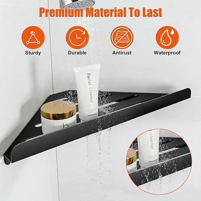 Fikoksol Shower Caddy, 2 Pack Bathroom Corner Shelf, Triangle Shelf Storage for Bathroom Shower, Black Metal Shower Shelf & Rustproof Wall Mounted Adheisve Shower Organizer Accessories and Essentials