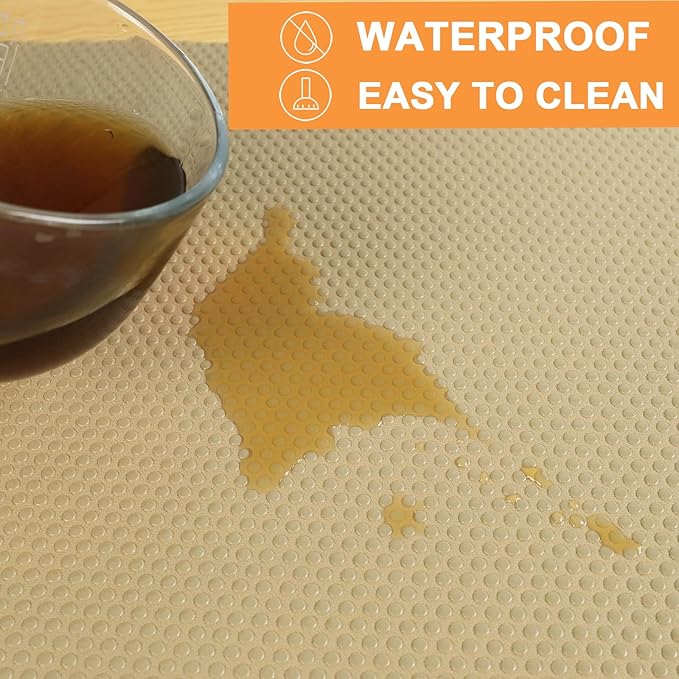 FLPMIX Kitchen Cabinet Liner Non-Adhesive: Waterproof Bathroom Drawer Liners Mat - Easy to Cut Small Cupboard Shelf Liner for Pantry Shelves - Oil-Proof Khaki 12" x 396"