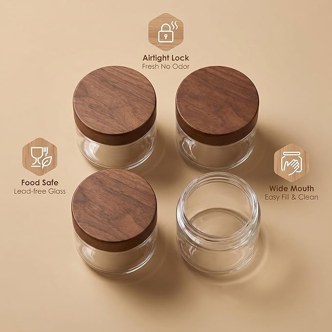 Danmu 8 oz Overnight Oats Containers with Lids,Salad Jar,Glass Jar with Wooden Lid 4 Pack,Mason Jars 8 oz with Lids for Snack,Overnight Oats,Meal Prep,Yogurt,Parfait,Soup,Salad 100% Leak-proof