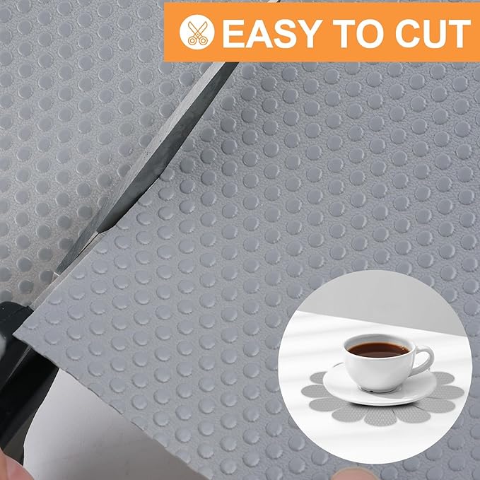 FLPMIX Wide Cabinet Shelf Liner: Waterproof Under Sink Mats Light Grey 19" x 300" - Easy to Cut & Clean Large Kitchen Drawer Liner for Pantry Cupboard