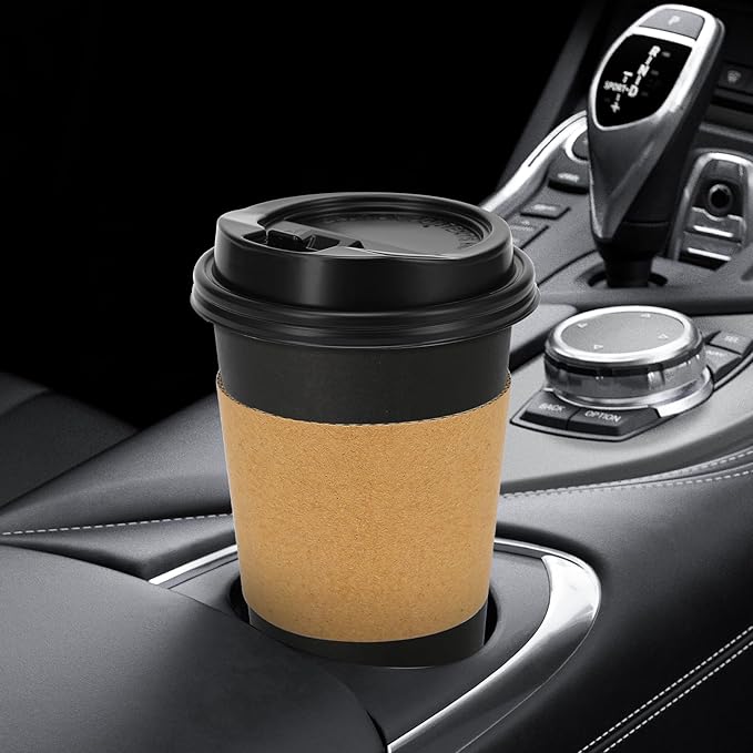Lamosi 100 Pack 16 oz Disposable Coffee Cups with Lids and Sleeves, Black Leak-Proof To Go Coffee Cups with Lids, Hot/Cold Beverage Black Drinking Cup for Home, Office, Parties, Travel