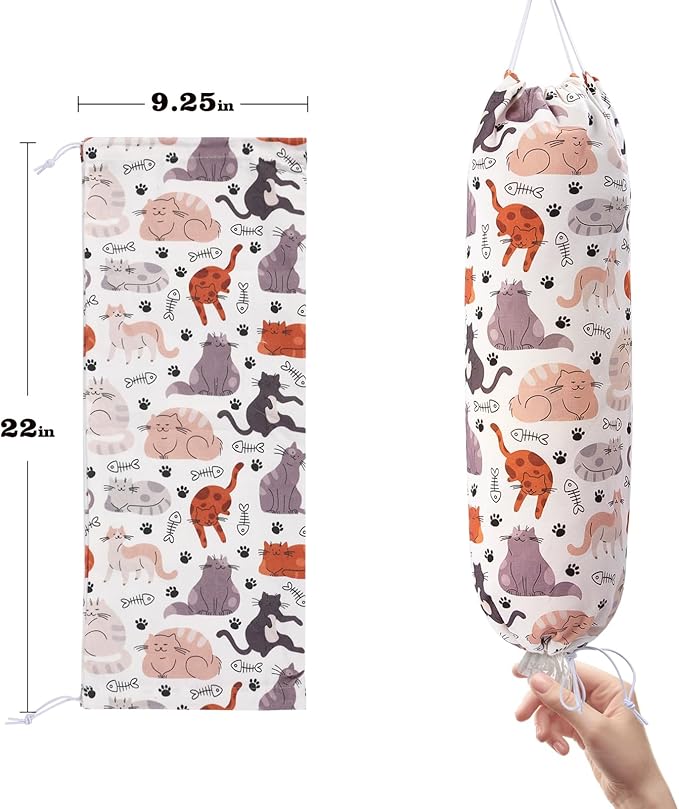 Cat Grocery Plastic Bag Holder and Dispenser,Supermarket Bags Organizer,Storage Shopping Holders Wall Carrier Cute Cats Home Kitchen Decor Mount Easy,for Door Cabinet Drawer Hanging Keep Groceries
