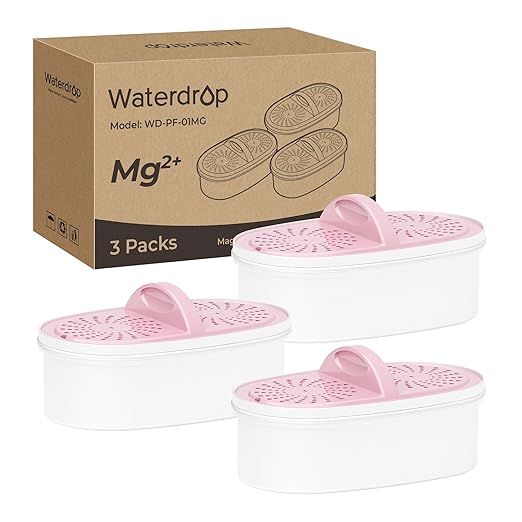 [Original] Waterdrop PF-01MG Magnesium Water Filter Replacement for Waterdrop Pitcher and Dispenser, Reduces Chlorine, Odors, Improved Coffee Taste, Last Up to 2 Months or 100 Gallons, 3 Pack