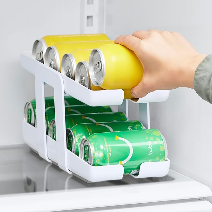 YouCopia RollDown Can Dispenser, Space-Saving Rolling Dispenser and Organizer for Refrigerator Storage, White