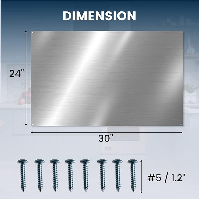 (2 Pack)24" x 30" Reversible Metal Backsplash Matching screws | Compatible with Broan-NuTone SP3004 - Ultra Flat and Flushed Metal Panel Splatter Guard for Stovetop Easy Installation