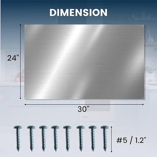 (2 Pack)24" x 30" Reversible Metal Backsplash Matching screws | Compatible with Broan-NuTone SP3004 - Ultra Flat and Flushed Metal Panel Splatter Guard for Stovetop Easy Installation