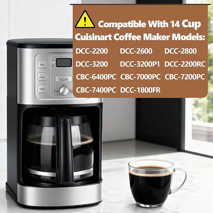 14-Cup Coffee Pot Replacement for Cuisinart Coffee Maker DCC-220, DCC-2600, DCC-2800,DCC-3200P1,CBC-7000PC,CBC-7200PC,CBC-7400PC,DCC-1800FR. Glass Carafe Replacement for Cuisinart with Sturdy Handle.