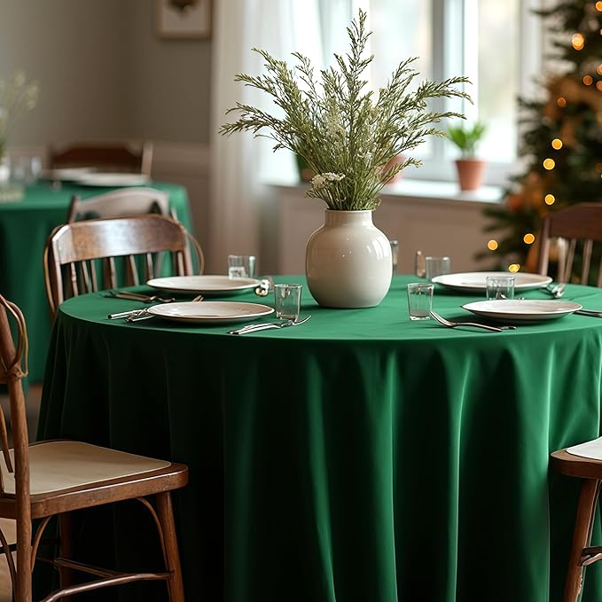sancua Round Tablecloth 108 Inch Diameter, 8 Pack Hunter Green, Circle Polyester Fabric Table Cloth for Chiristmas Party Reception Banquet Birthday, Washable Formal Table Cover(Fit 42-96 Inch Tables)