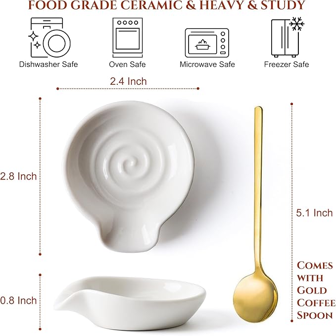 Coffee Spoon Rest for Coffe Bar Accessories, Ceramic Spoon Holder for Coffee Station, Small Spoon Rest for Kitchen Counter, Cute Coffee Bar & Corner Space Decor (Comes with Gold Coffee Spoon)