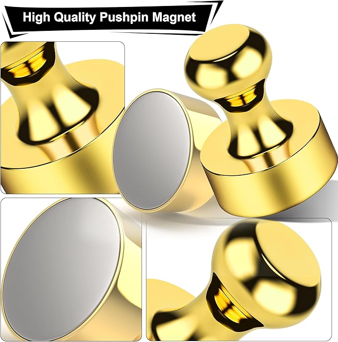 Metallic Magnets, Refrigerator Magnets, 20 Pack Gold Magnetic Push Pins, Strong Fridge Magnets, Multi-use Whiteboard Magnets Perfect for Kitchen Office Classroom
