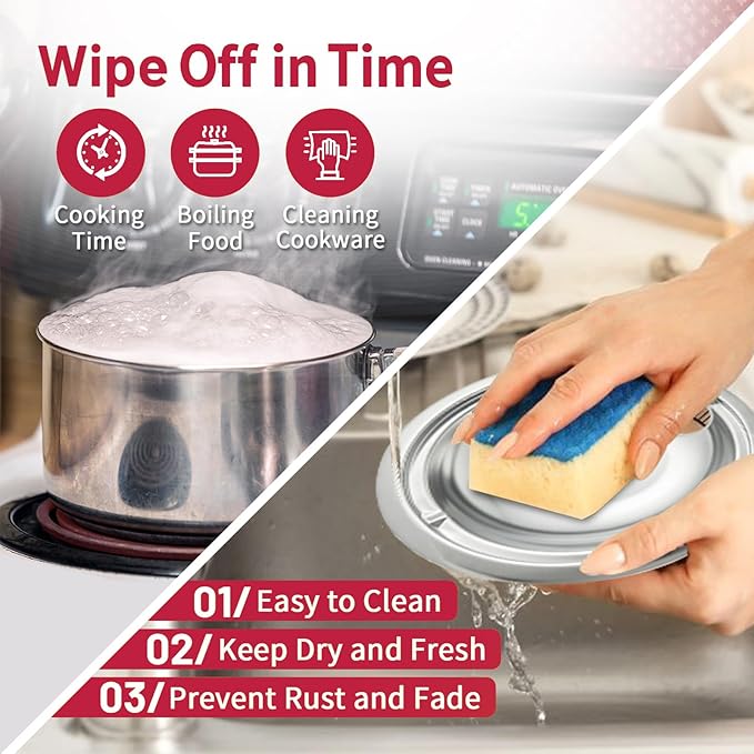 4-Piece Drip Pans Set - Compatible with GE Stoves - Chrome Finish Electric Stove Burner Drip Pans - 3 x 6inch, 1 x 8inch Stove Drip Pans - GE Stove Drip