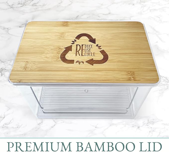Extra Large Bag Dispenser, Trash Bag Dispenser in Plastic Material and Bamboo Lid, Kitchen Organizer, Bags Roll Included, Beautiful and Decorative.
