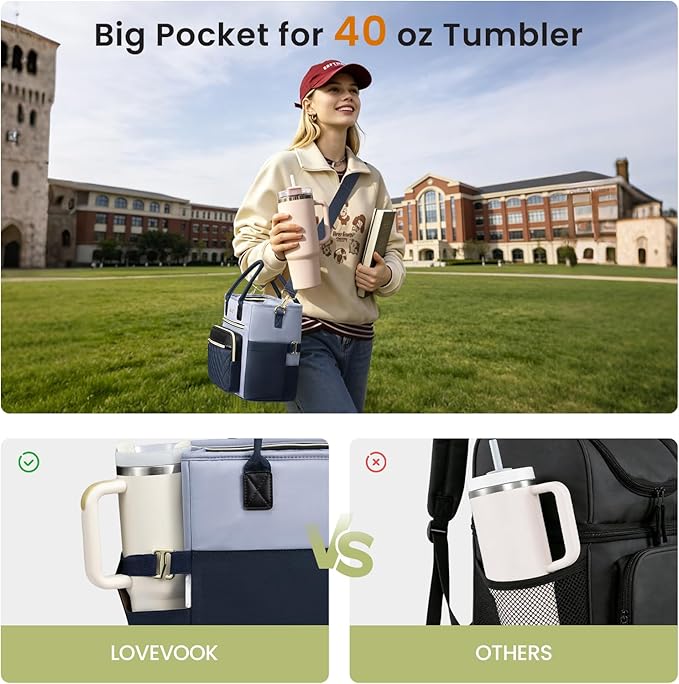 LOVEVOOK Insulated Lunch Bag Women,Wide Opening Adult Lunch Box Women with Cup Holder,X Large Leakproof Cooler Bag for Work Picnic Beach Family College Mom,Lunch Teacher Breast Pump Diaper Tote Bag