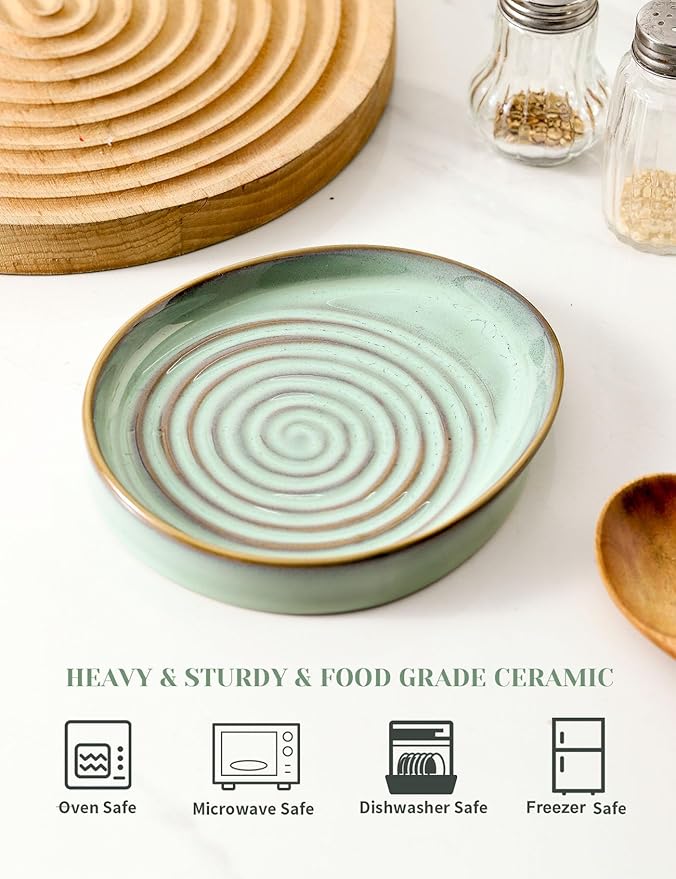 Ceramic Spoon Rest for Stove Top, Spoon Holder for Kitchen Counter, Farmhouse Cooking Utensil Holder for Spoons, Ladles, Spatula, Grey