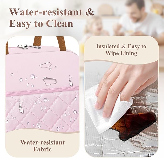 KUBYA Lunch Box for Women Adult Men Insulated Cute Quilted Lunch Bag Women Reusable Large Lunch Tote Bag Leakproof Simple Cooler Bag for Work Office Picnic Beach or Travel