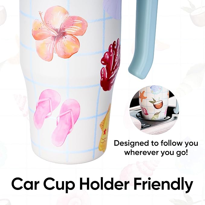 Fijinhom 25 oz Insulated Tumbler with Handle, Stainless Steel Insulated Water Bottle Coffee Mug with Straw, Coffee Cups, Cute Water Bottle for Sports, Travel, Lunch, Coast