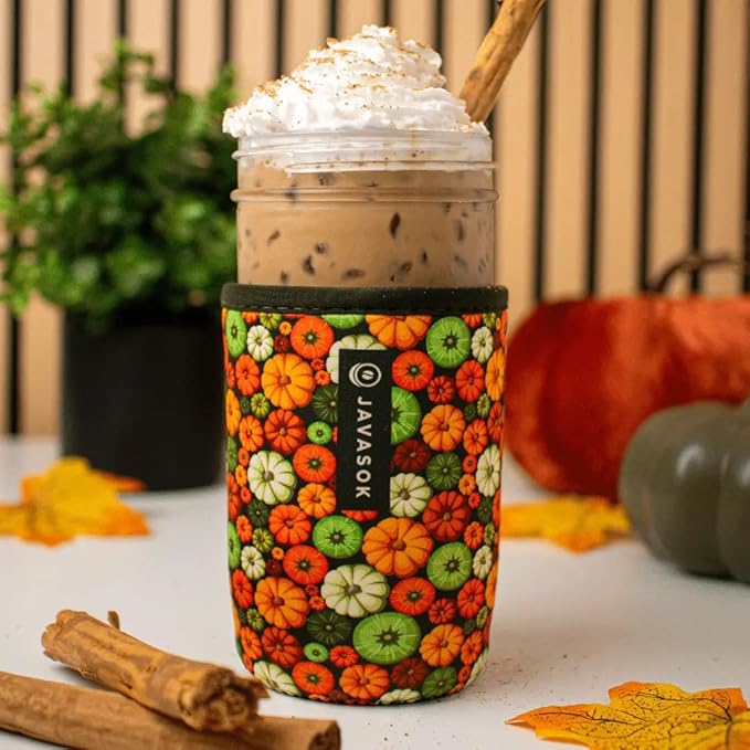 Sok It JavaSok Iced Coffee & Cold Soda Insulated Neoprene Cup Sleeve (Pumpkin Spice, Medium: 22-28oz)