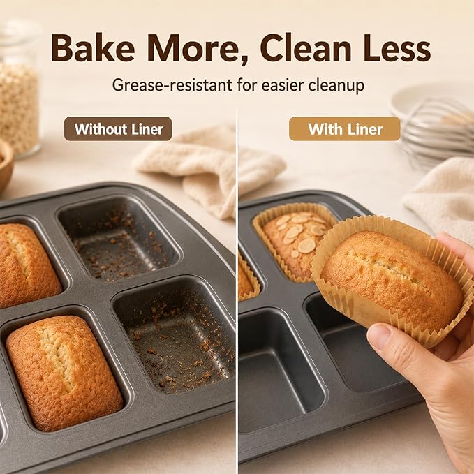 150 Pcs Mini Loaf Pan Liners Compatible with Wilton Mini Loaf Pan, Disposable Non-Stick Parchment Paper Cupcake Liners, Petite Loaf Baking Liner for Cupcake, Muffin, Brownies, Baking Accessories