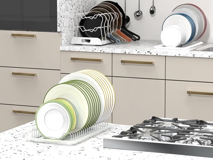 Simple Houseware 2 Pack Stainless Steel Plate Drying Rack with Drainboard, Chrome