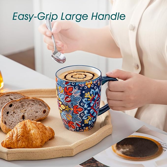 vancasso SIMI 16 oz Large Coffee Mugs Set of 6 – Bohemian Ceramic Cups with Handle, Perfect for Latte, Tea, Hot Chocolate, Dishwasher & Microwave Safe Ideal Gift