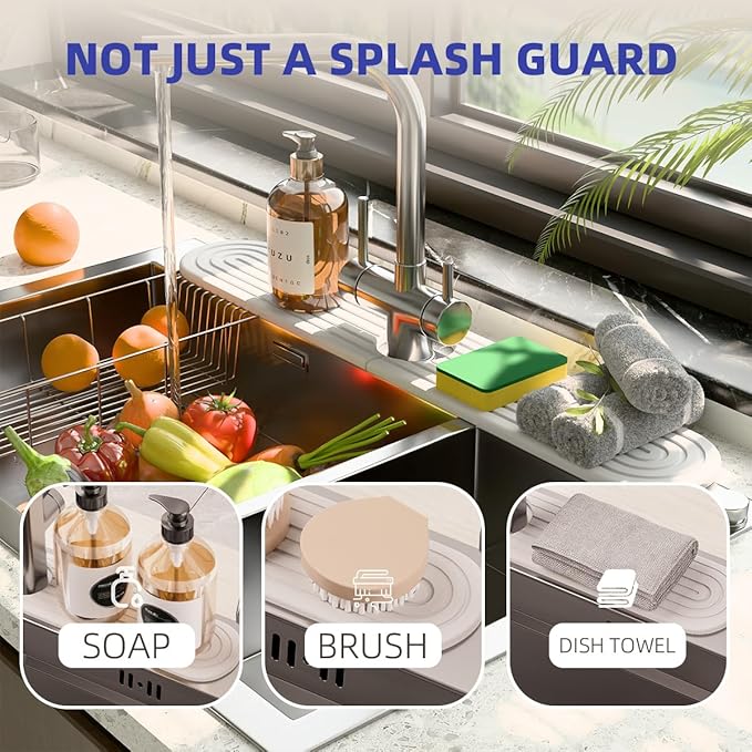 PEKER Faucet Mat for Kitchen Sink 19.7" – Diatomite Fast Drying Stone Sink Tray, Super Absorbent Faucet Splash Guard for Bathroom Counter, Sink Drip Catcher & Organizer