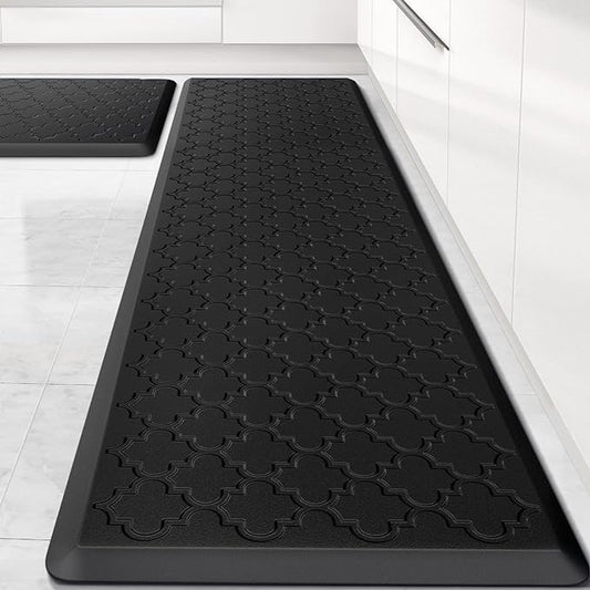 Kitchen Mat [2 PCS] Cushioned Anti-Fatigue Floor Mat Water Resistant Non-Skid Kitchen Mats and Rugs Ergonomic Comfort Foam Kitchen Rugs Standing Mat for Floor Office Sink(Black,17.3"x28"+17.3"x60")
