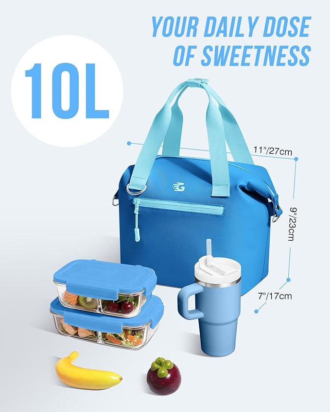 GLORIEROO Pastel Lunch Box Women | Insulated Soft Waterproof Leakproof Lunch Bag Cooler | Adjustable Strap | BPA-Free