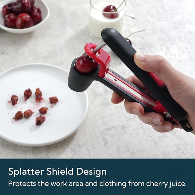 KITCHENDAO Cherry Pitter Tool, Larger Cross-Pitting Head, Cherry Core Remover with Safety Lock, Non-Slip Soft-touch Handle, Dishwasher Safe