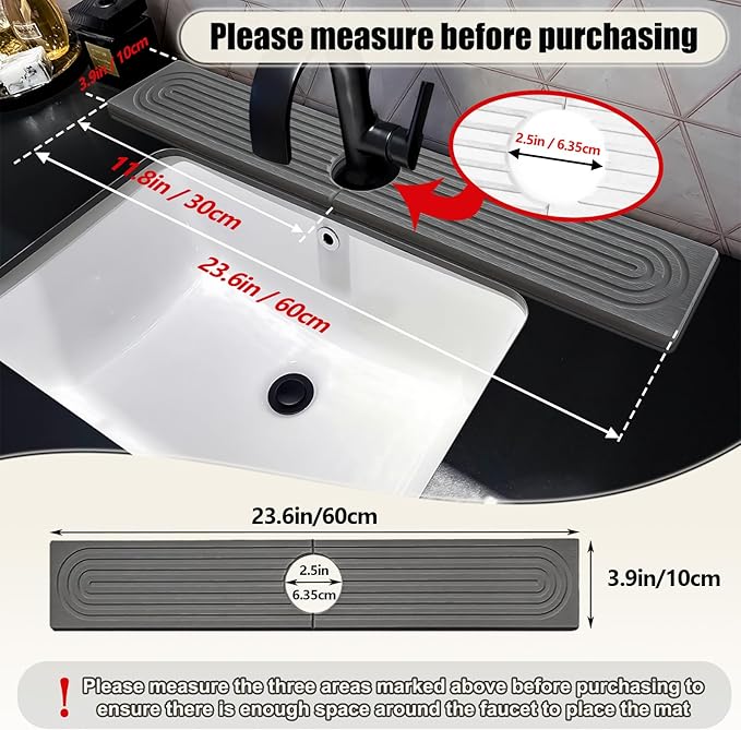 Stone Faucet Mat For Kitchen Sink, 23.6" Diatomite Fast Drying Stone Kitchen Sink Mat, Super Absorbent, Sink Stone Quick Dry Around Faucet, Sink Splash Guard For Bathroom (Gray)