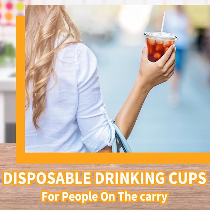Alaeseje 50 Pack Clear Plastic Cups with Lids and Straws,16 oz Disposable Iced Coffee Cups,PET Crystal Cups,Round Bottom To Go Cup for Iced Coffee Juice Smoothie Cold Beverage
