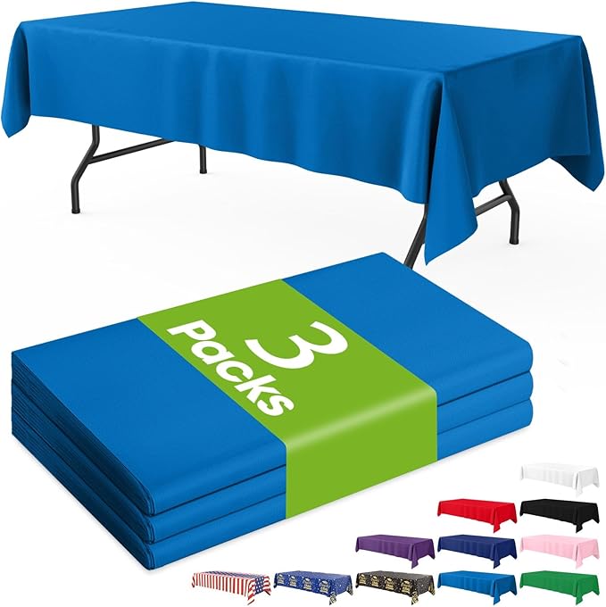 Pureegg Plastic Table Cloth Disposable 3 Pack, 54x108 Inch Rectangular Table Cloth, Leakproof Table Cover for Picnic, Graduation Party Tablecloths, Graduation Decorations Class of 2026, Blue