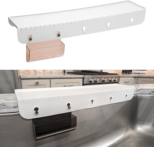 SiliSink XL Silicone Edge Guard for Kitchen Sink - Fits 3.75” - 4” Wide - The Original Silicone Sink Edge Protector with Sponge Caddy - Splash Guard, 20” White