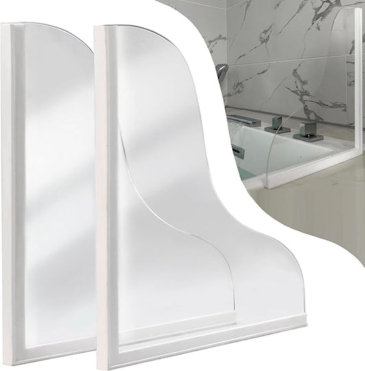 Shineligee 2 Pack Updated Shower Splash Guard, Large Splash Guards for Bathtub, Consists of Silicone Base and Acrylic Plate, Keep Water in Shower or Bath, Shower Corner Splash Guard